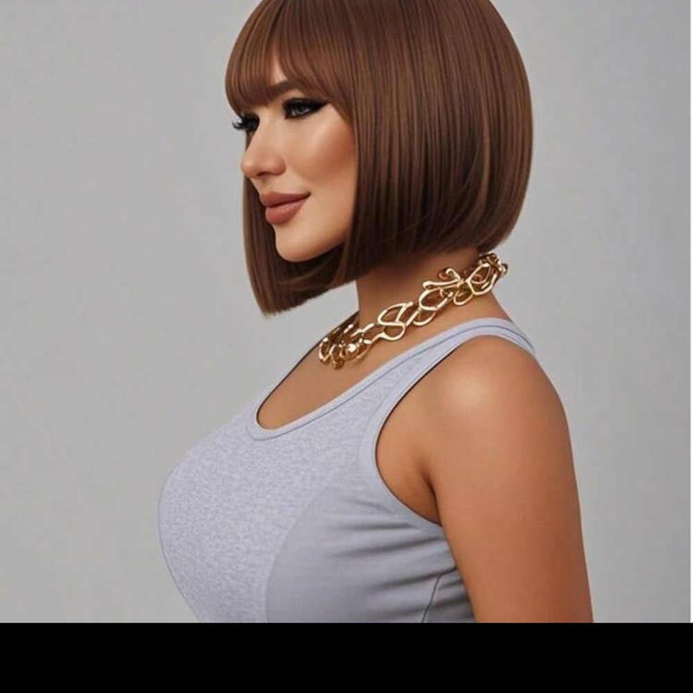 New 12”Short Straight Hair Wig For Women, Synthetic With Bangs Bob, Donna Flash - Picture 7 of 13